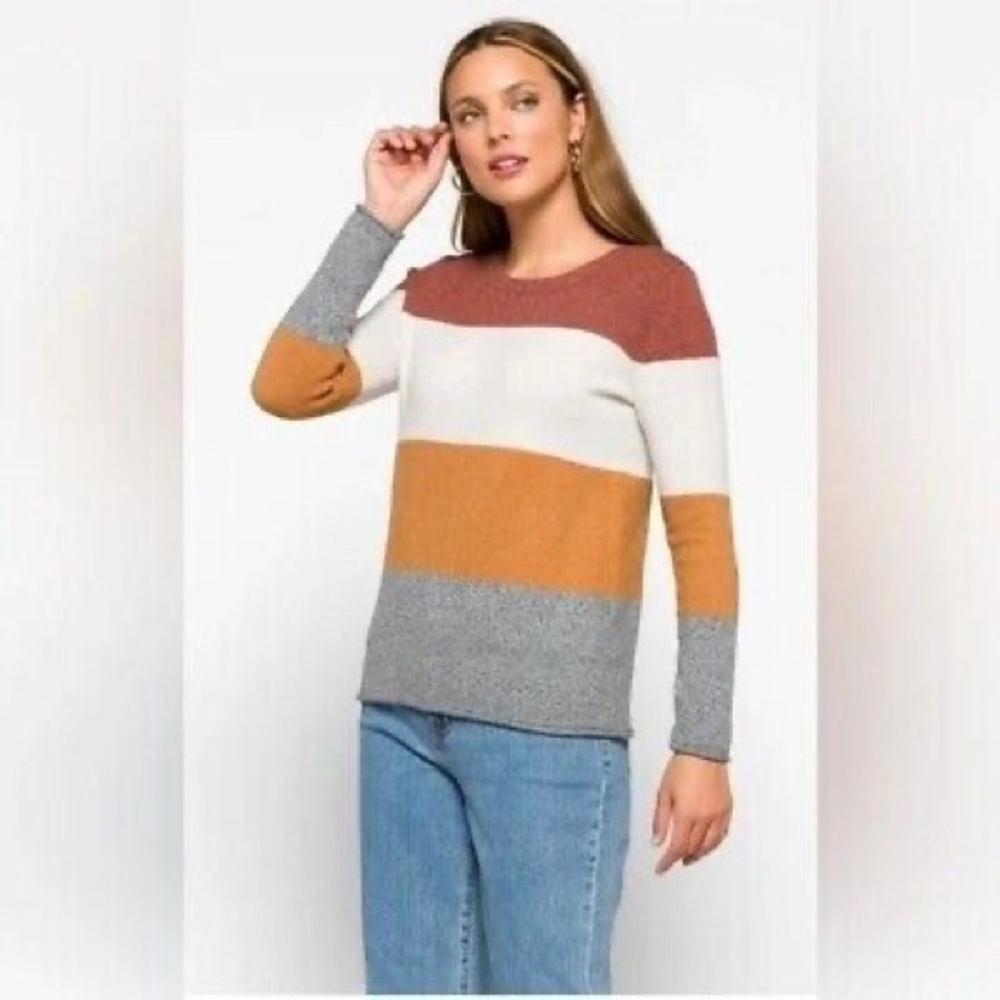 NWT Pinque Gina crewneck sweater in red/brown, cream, mustard and gray - size XL